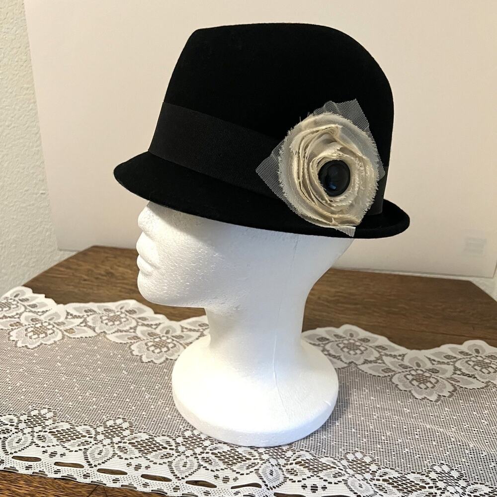 San Diego Hat Co Womens Black Felt Fedora Hat Rosette Accent One Size
